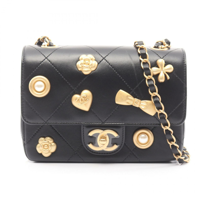 香奈兒 Matelasse 經典鏈條肩背斜背包，羊皮材質，黑色，金色五金，二手-0