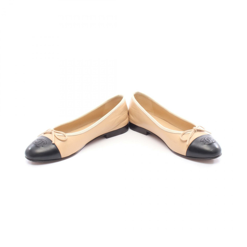 香奈兒芭蕾舞鞋 G02819 皮革 米色 黑色 二手 女款 36C CC-2