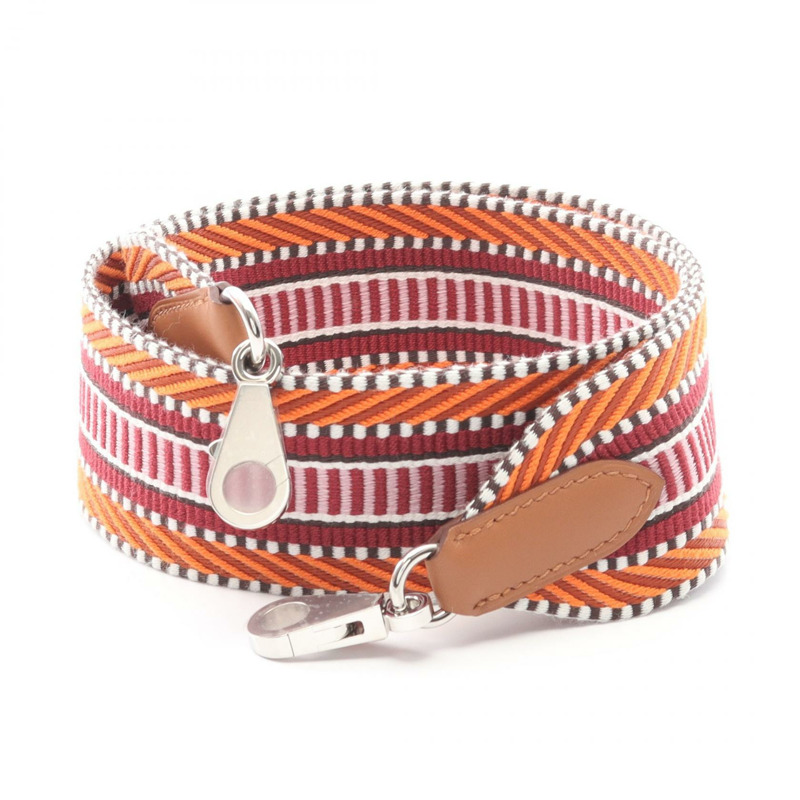 HERMES Bandouliere Sangle Cavale 肩帶皮革帆布橙色 SHW 二手 B-0