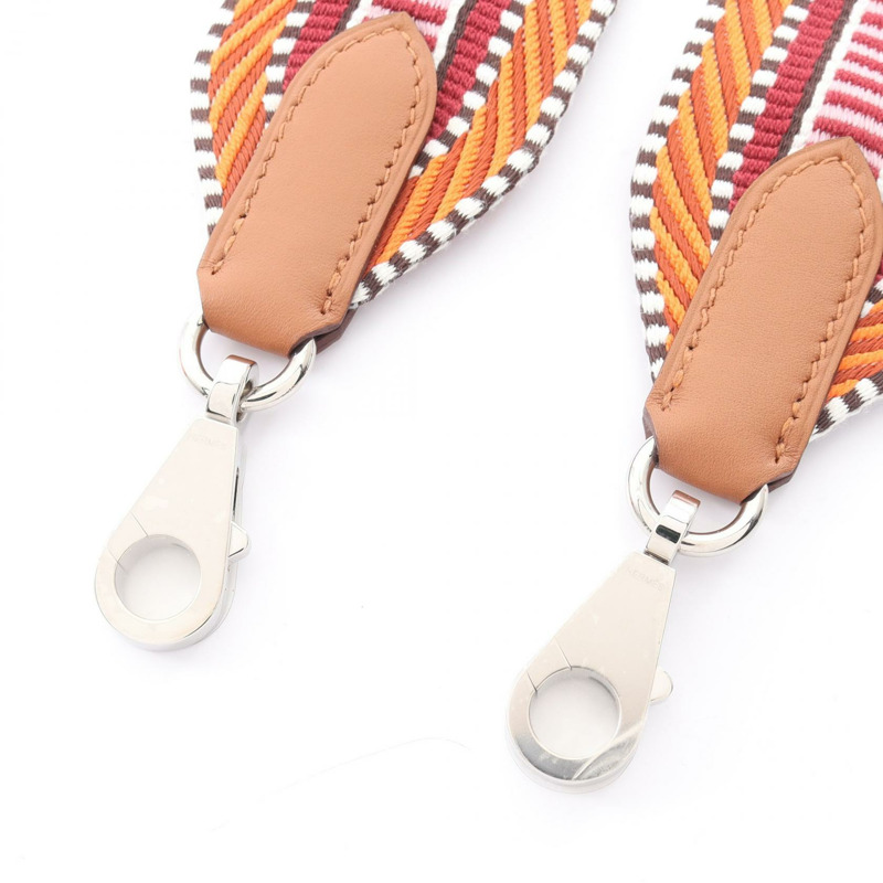 HERMES Bandouliere Sangle Cavale 肩帶皮革帆布橙色 SHW 二手 B-2