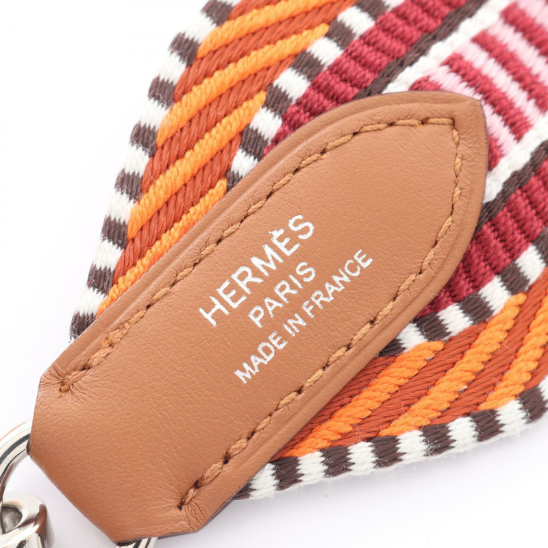 HERMES Bandouliere Sangle Cavale 肩帶皮革帆布橙色 SHW 二手 B-3