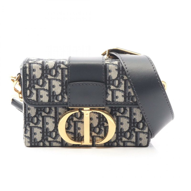 Dior 30 MONTAIGNE Box 單肩斜背包 帆布皮革 海軍藍 米色 二手 CD-0