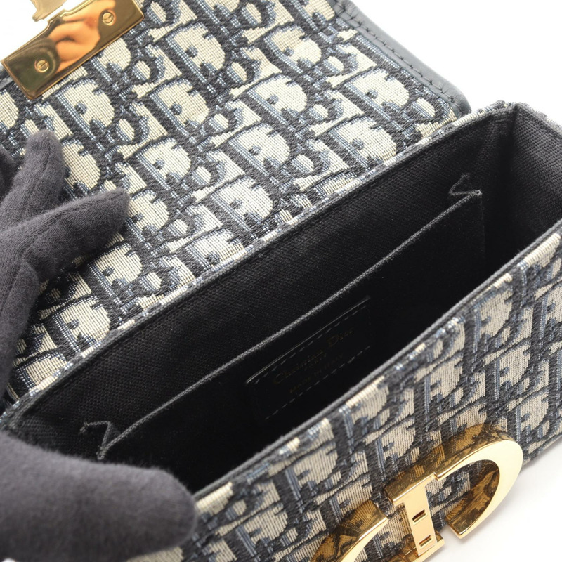 Dior 30 MONTAIGNE Box 單肩斜背包 帆布皮革 海軍藍 米色 二手 CD-5