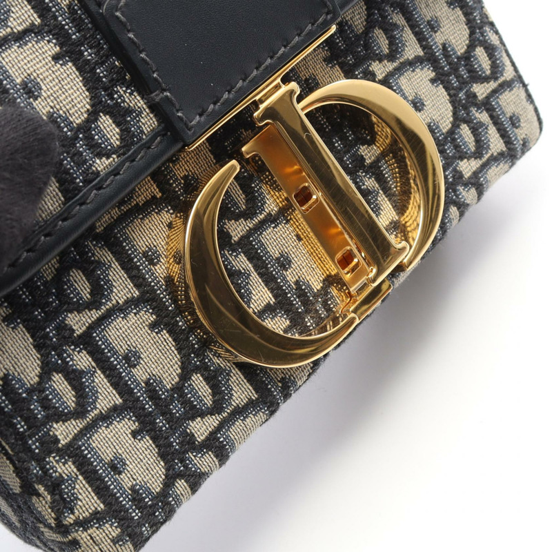 Dior 30 MONTAIGNE Box 單肩斜背包 帆布皮革 海軍藍 米色 二手 CD-6