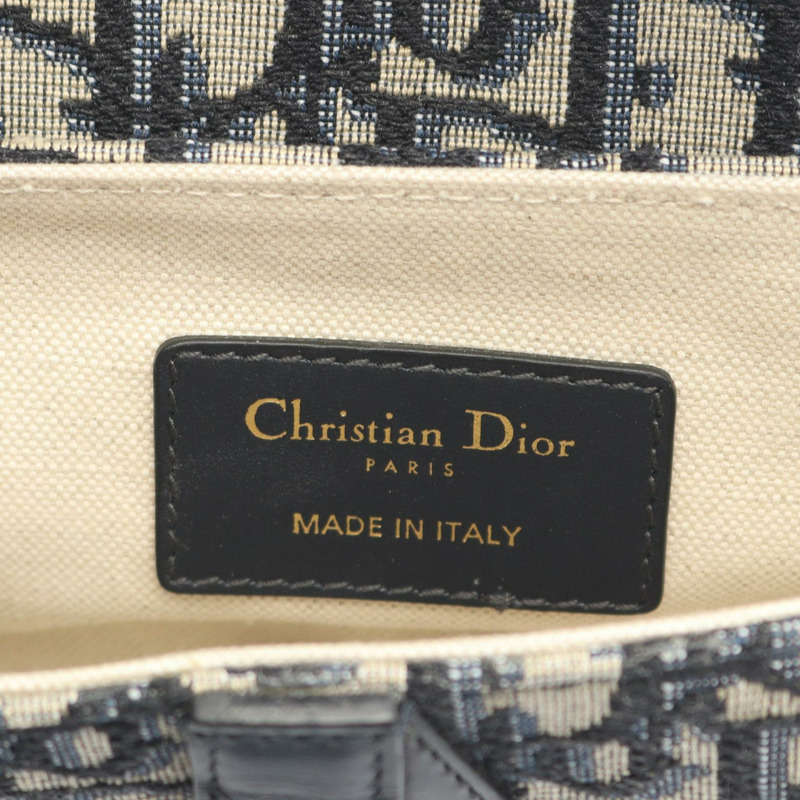 Christian Dior 迷你馬鞍包 Oblique 提花手提包 帆布皮革 米色 海軍藍-3