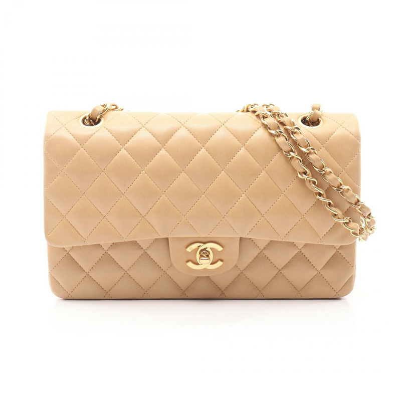 香奈兒 (CHANEL) Matelasse W 翻蓋鏈條肩背包 A01112 米色皮革 GHW 二手 CC-0