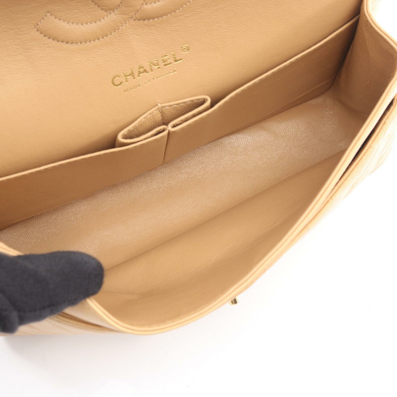 香奈兒 (CHANEL) Matelasse W 翻蓋鏈條肩背包 A01112 米色皮革 GHW 二手 CC-2