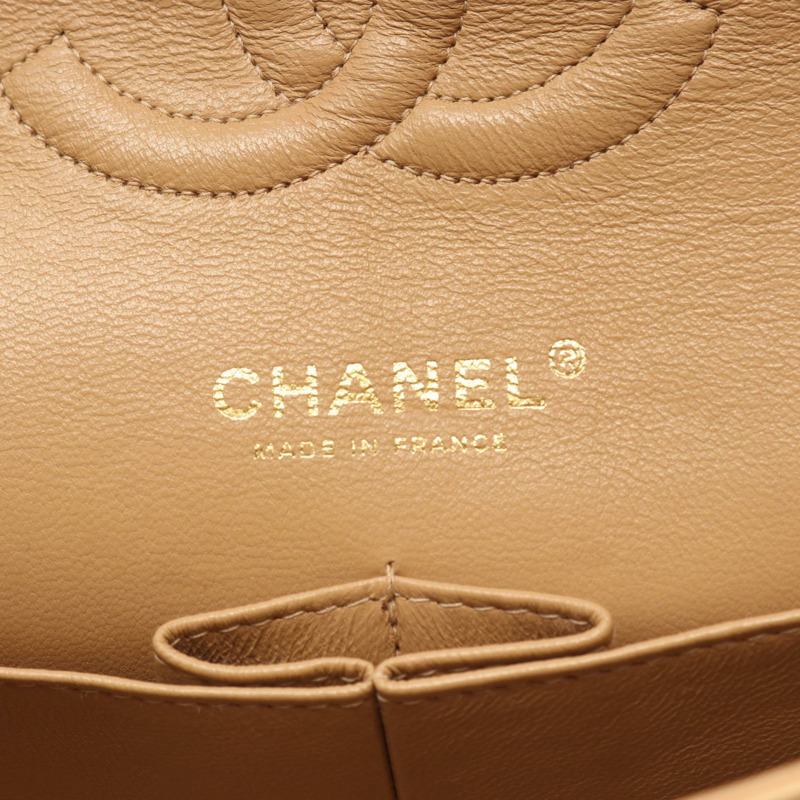 香奈兒 (CHANEL) Matelasse W 翻蓋鏈條肩背包 A01112 米色皮革 GHW 二手 CC-3