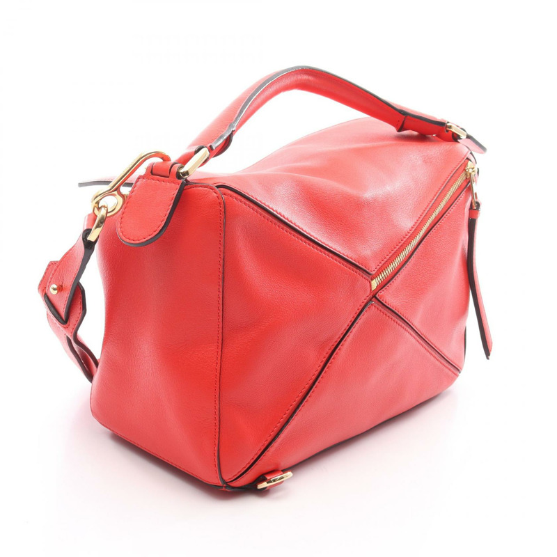 LOEWE Puzzle 中型斜挎包/單肩包/手提包，紅色真皮，二手女款-1