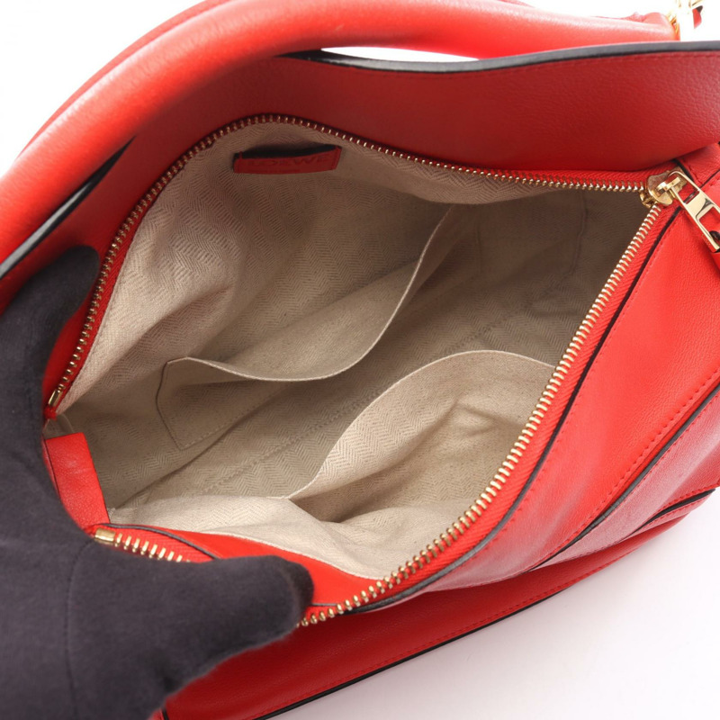 LOEWE Puzzle 中型斜挎包/單肩包/手提包，紅色真皮，二手女款-2
