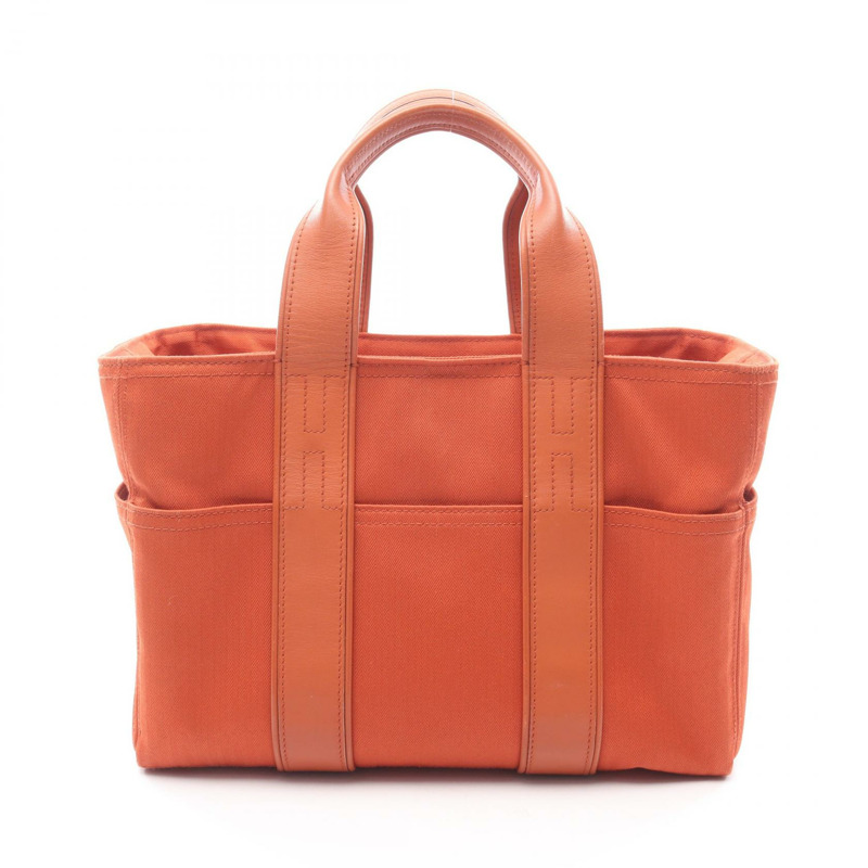 愛馬仕 Acapulco PM 手提包 047610CK 人字紋帆布 皮革 橙色 SHW 二手-0