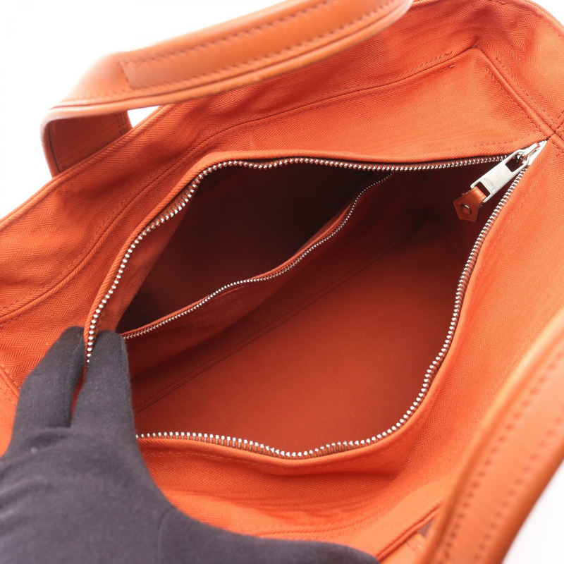 愛馬仕 Acapulco PM 手提包 047610CK 人字紋帆布 皮革 橙色 SHW 二手-2