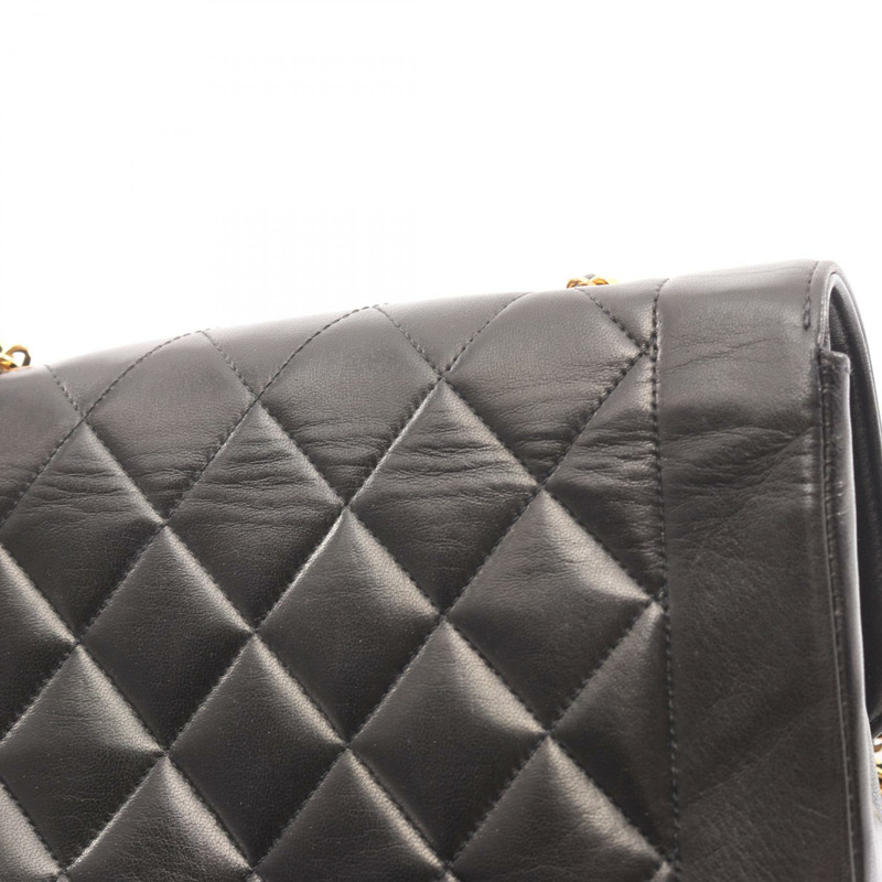 香奈兒 (CHANEL) 絎縫 Diana 翻蓋單肩斜挎包，羊皮材質，黑色，金色五金，二手-8