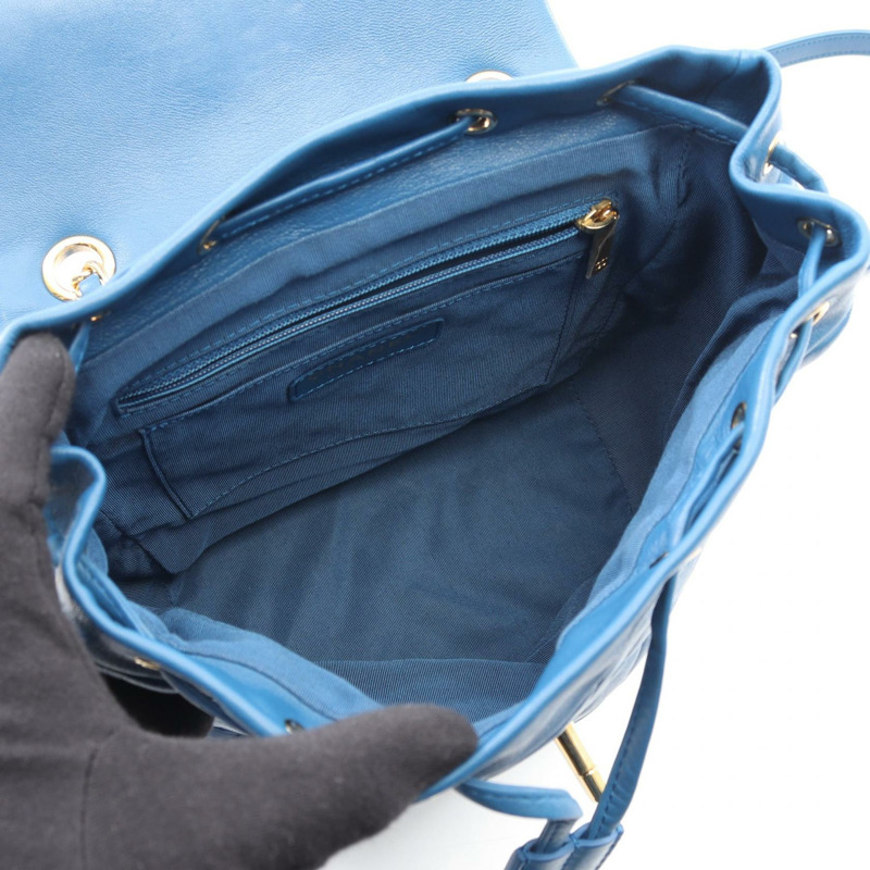 香奈兒 (CHANEL) 絎縫雙肩包，鏈條肩帶，A91121，羊皮，藍色，二手，金色五金-2