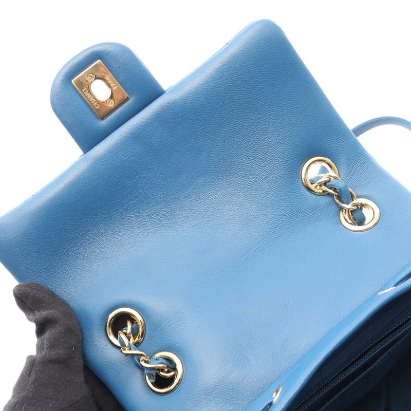 香奈兒 (CHANEL) 絎縫雙肩包，鏈條肩帶，A91121，羊皮，藍色，二手，金色五金-5