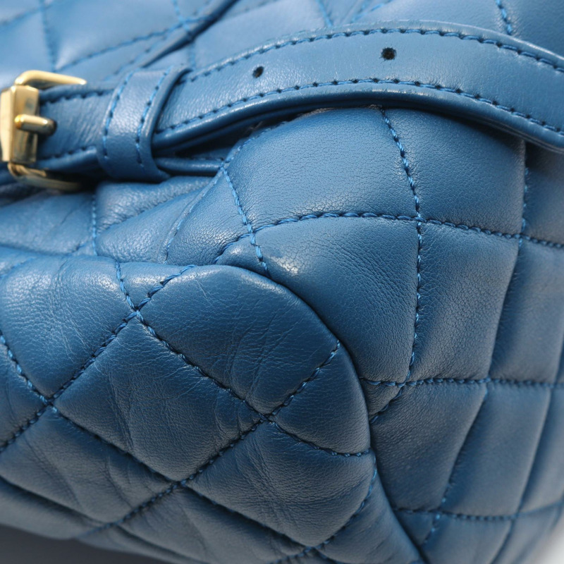 香奈兒 (CHANEL) 絎縫雙肩包，鏈條肩帶，A91121，羊皮，藍色，二手，金色五金-6