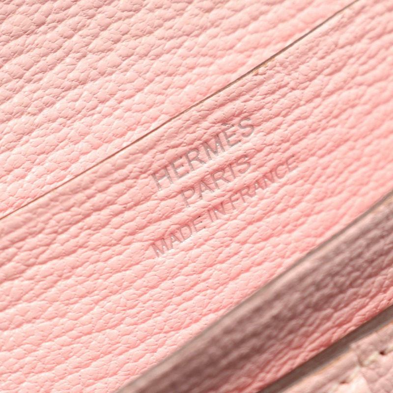 愛馬仕 Bearn Compact 雙折皮夾，D 山羊皮，櫻花玫瑰色，銀色五金，二手-3