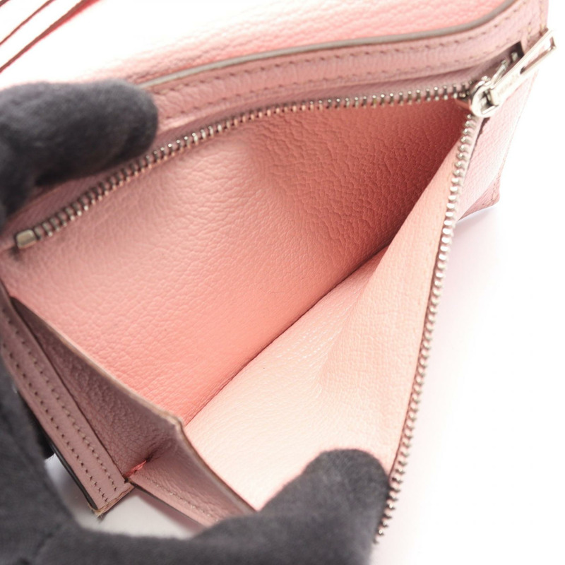 愛馬仕 Bearn Compact 雙折皮夾，D 山羊皮，櫻花玫瑰色，銀色五金，二手-5