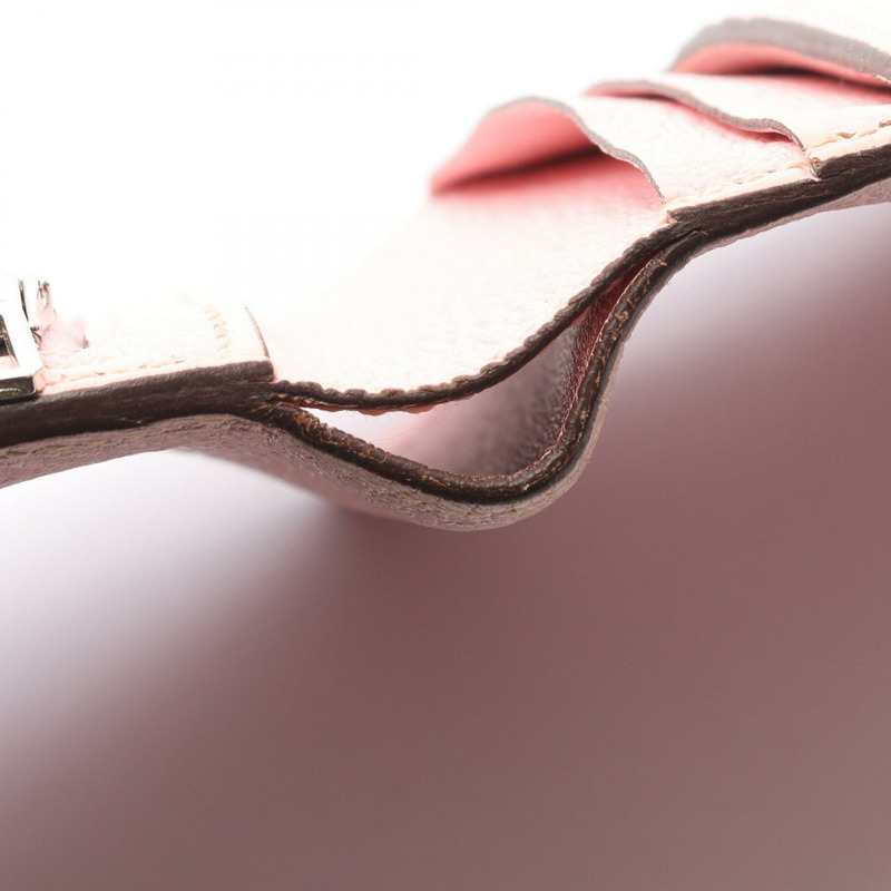 愛馬仕 Bearn Compact 雙折皮夾，D 山羊皮，櫻花玫瑰色，銀色五金，二手-6