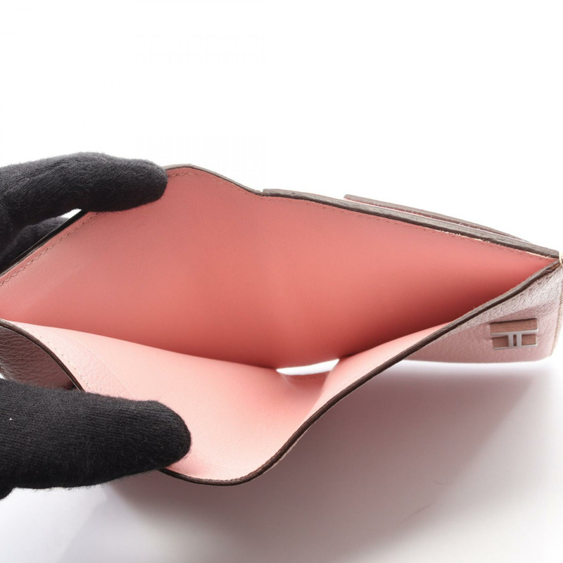 愛馬仕 Bearn Compact 雙折皮夾，D 山羊皮，櫻花玫瑰色，銀色五金，二手-12