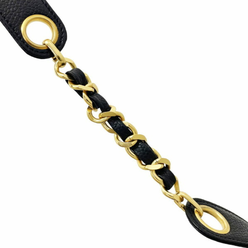 香奈兒黑色魚子醬皮革三重Coco鏈條肩背包，飾有CC標誌球形吊飾，斜背包，AN-16658-16