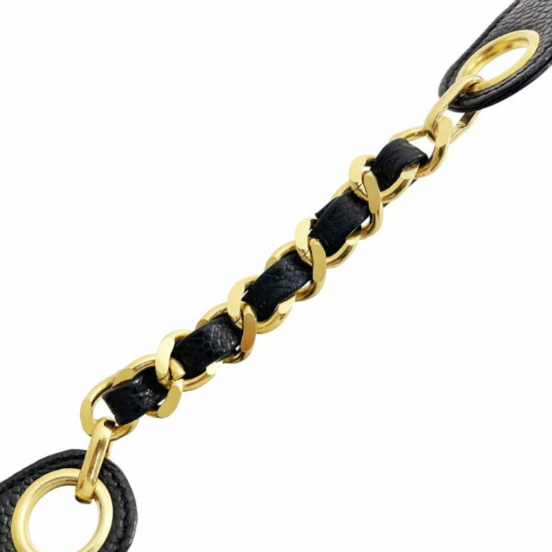 香奈兒黑色魚子醬皮革三重Coco鏈條肩背包，飾有CC標誌球形吊飾，斜背包，AN-16658-17