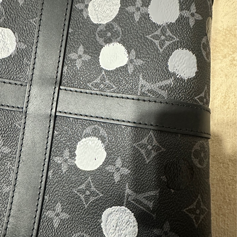 Louis Vuitton lv 限量款 老花草間彌生黑老花聯名款黑白灰點Keepall45旅行袋-9