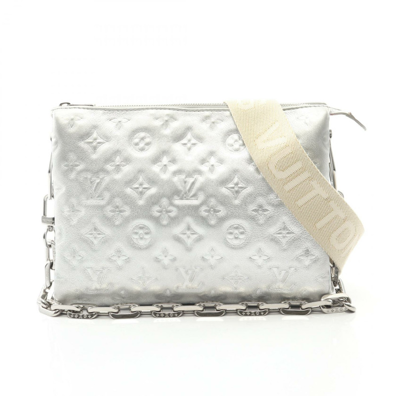 路易威登 Coussin PM 單肩包 M57913 Monogram/壓紋皮革 銀色 二手-0