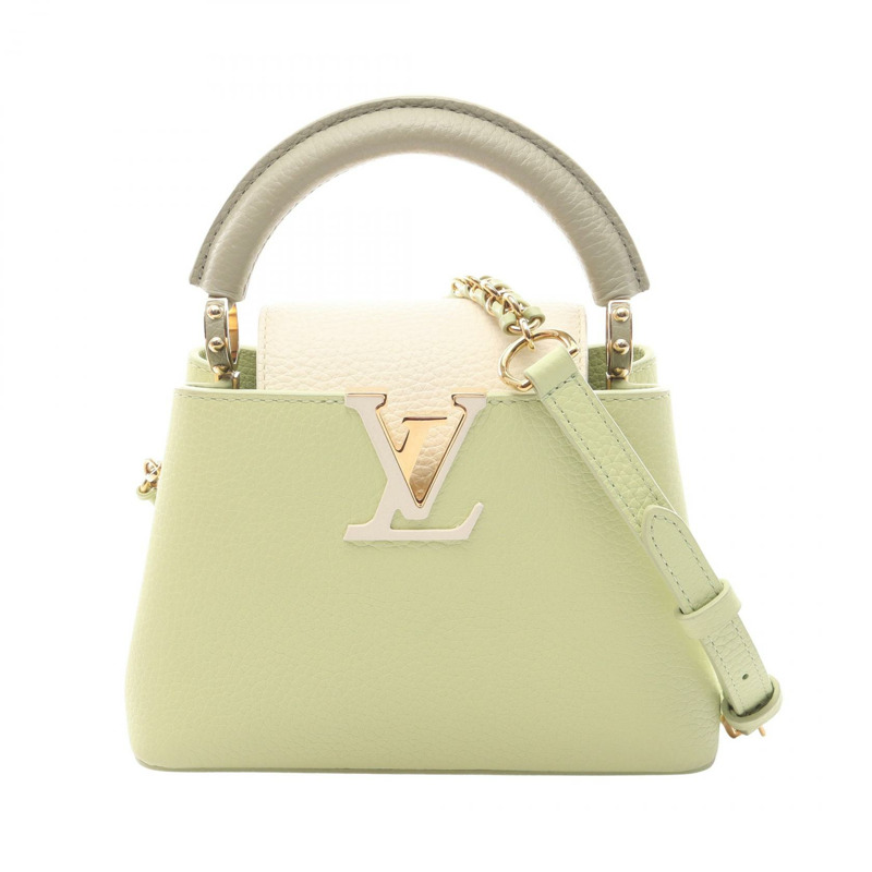 路易威登 Capucine MINI 單肩手提包 M22916 皮革 綠色 白色 二手-0