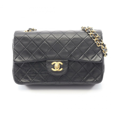 香奈兒 (CHANEL) Matelasse W 翻蓋鏈條單肩背包 A01113 羊皮 黑色 二手 GHW CC