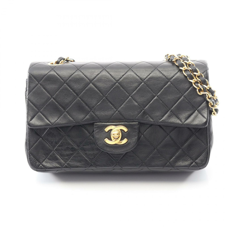 香奈兒 (CHANEL) Matelasse W 翻蓋鏈條單肩背包 A01113 羊皮 黑色 二手 GHW CC-0