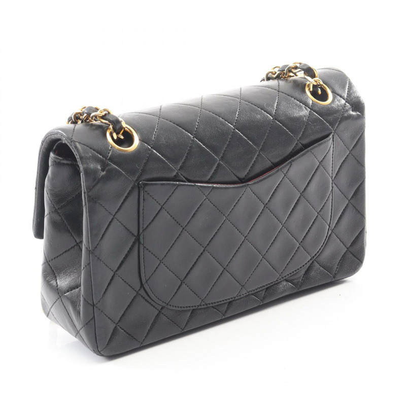 香奈兒 (CHANEL) Matelasse W 翻蓋鏈條單肩背包 A01113 羊皮 黑色 二手 GHW CC-1