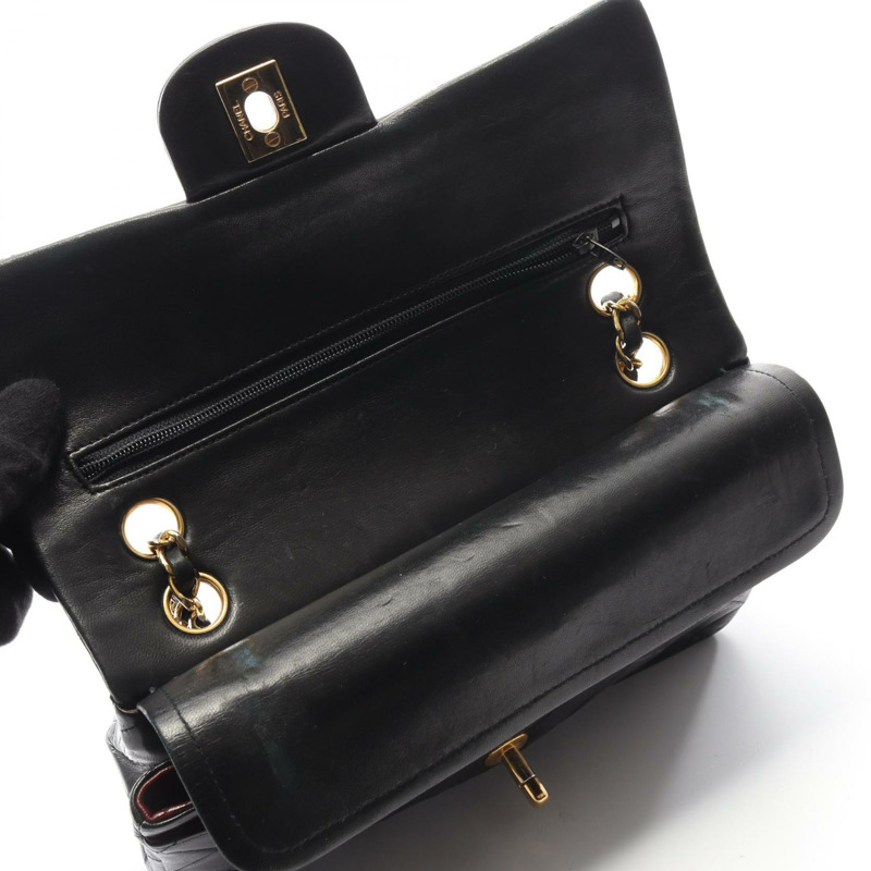 香奈兒 (CHANEL) Matelasse W 翻蓋鏈條單肩背包 A01113 羊皮 黑色 二手 GHW CC-5