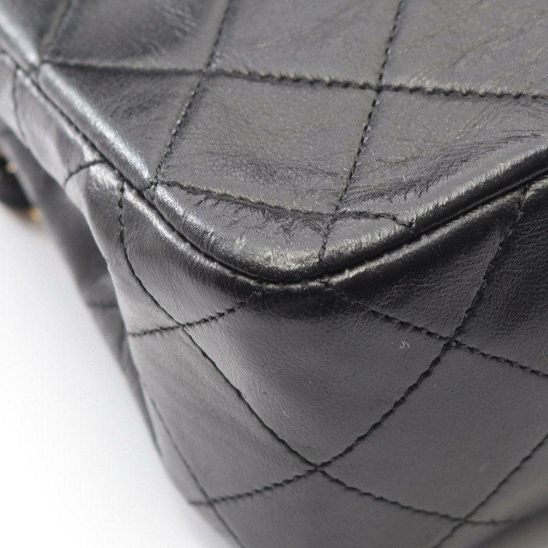 香奈兒 (CHANEL) Matelasse W 翻蓋鏈條單肩背包 A01113 羊皮 黑色 二手 GHW CC-6