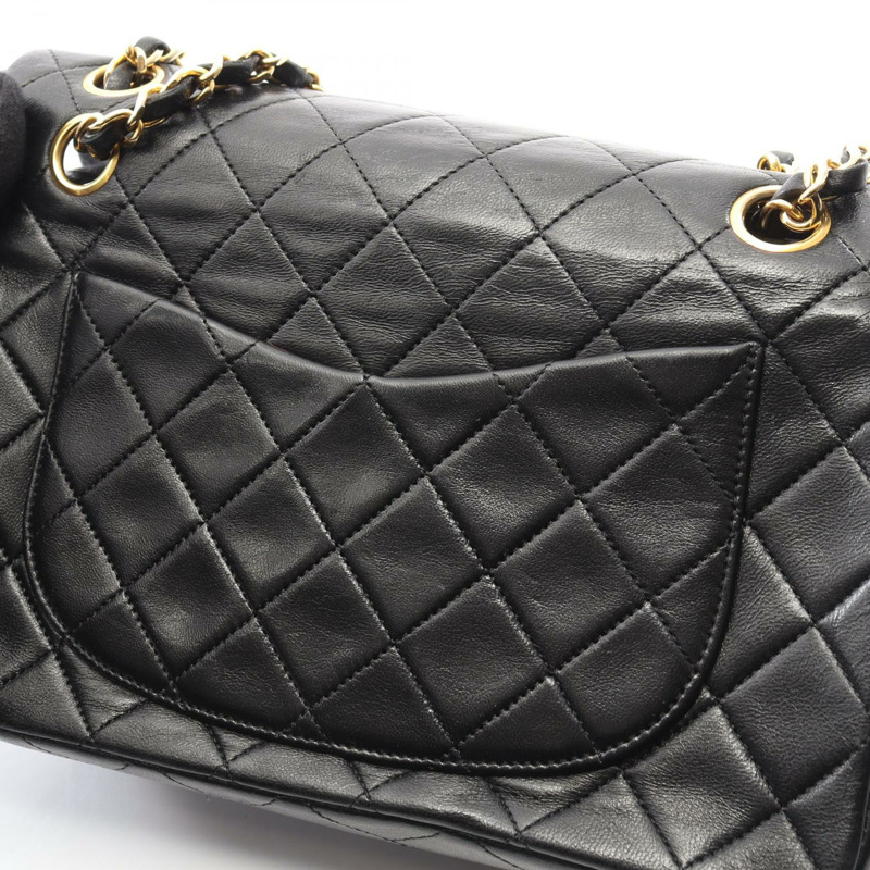 香奈兒 (CHANEL) Matelasse W 翻蓋鏈條單肩背包 A01113 羊皮 黑色 二手 GHW CC-8