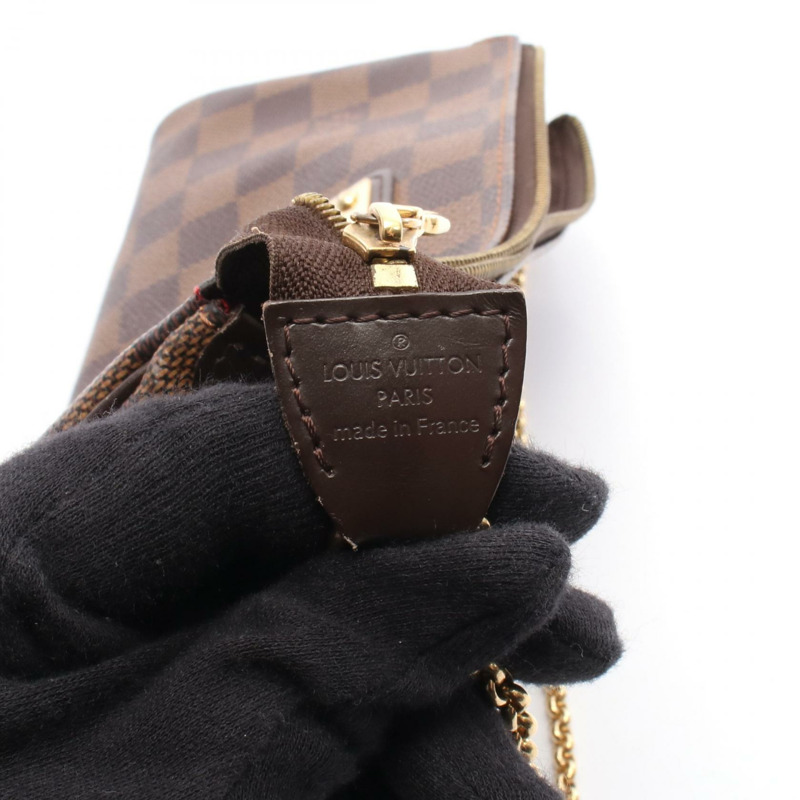 路易威登 Eva 鏈條斜背包 N55213 Damier 皮革 棕色 Ebene 二手-3