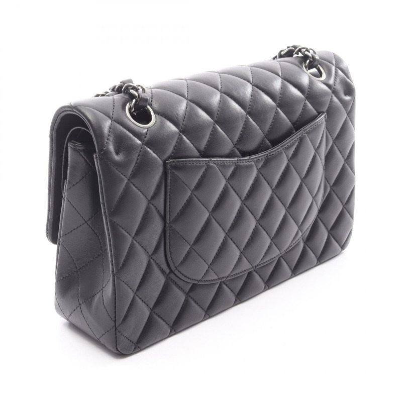 香奈兒 (CHANEL) 絎縫雙蓋鏈條肩背包,羊皮材質,黑色,銀色五金,二手-1