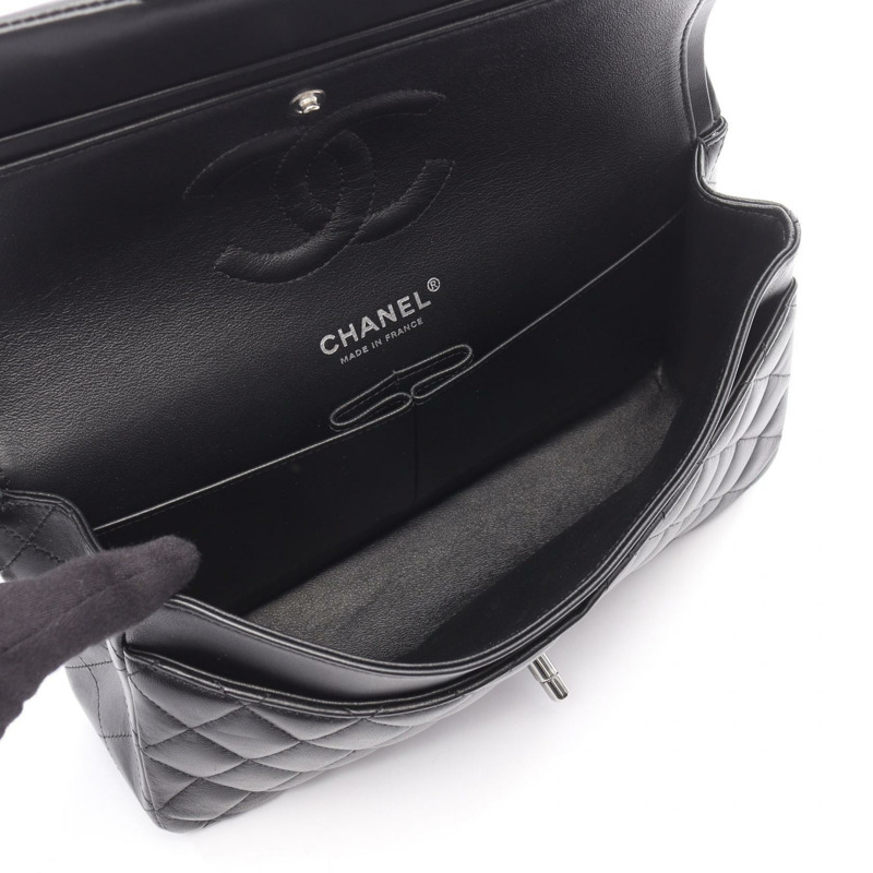 香奈兒 (CHANEL) 絎縫雙蓋鏈條肩背包,羊皮材質,黑色,銀色五金,二手-2