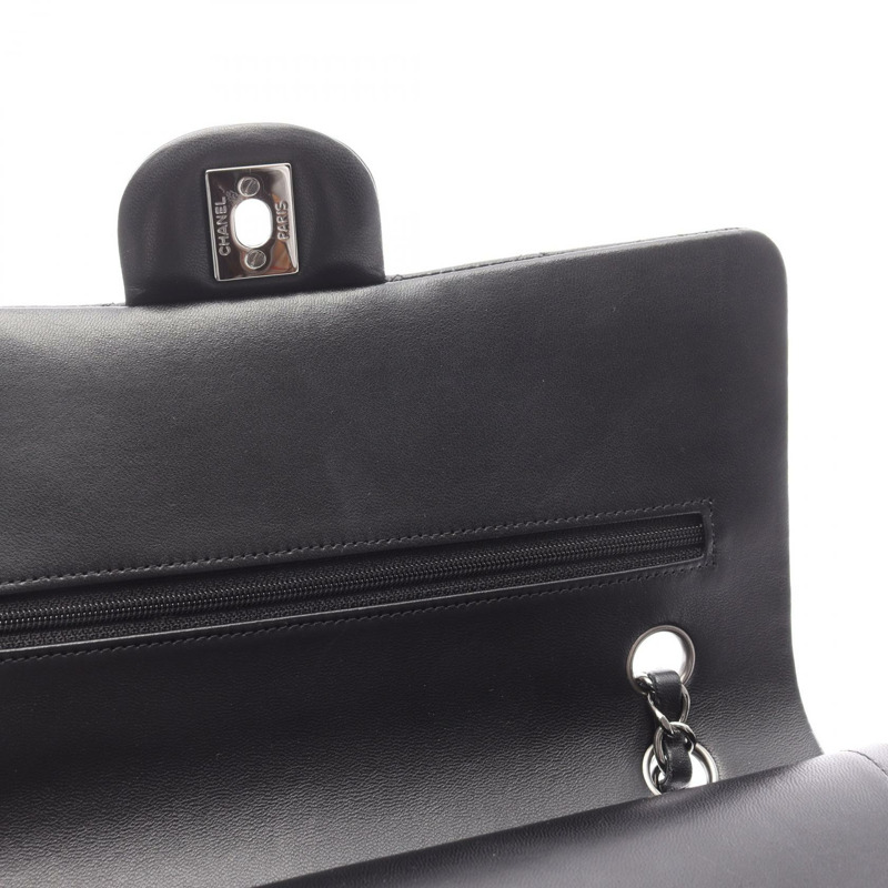 香奈兒 (CHANEL) 絎縫雙蓋鏈條肩背包,羊皮材質,黑色,銀色五金,二手-6