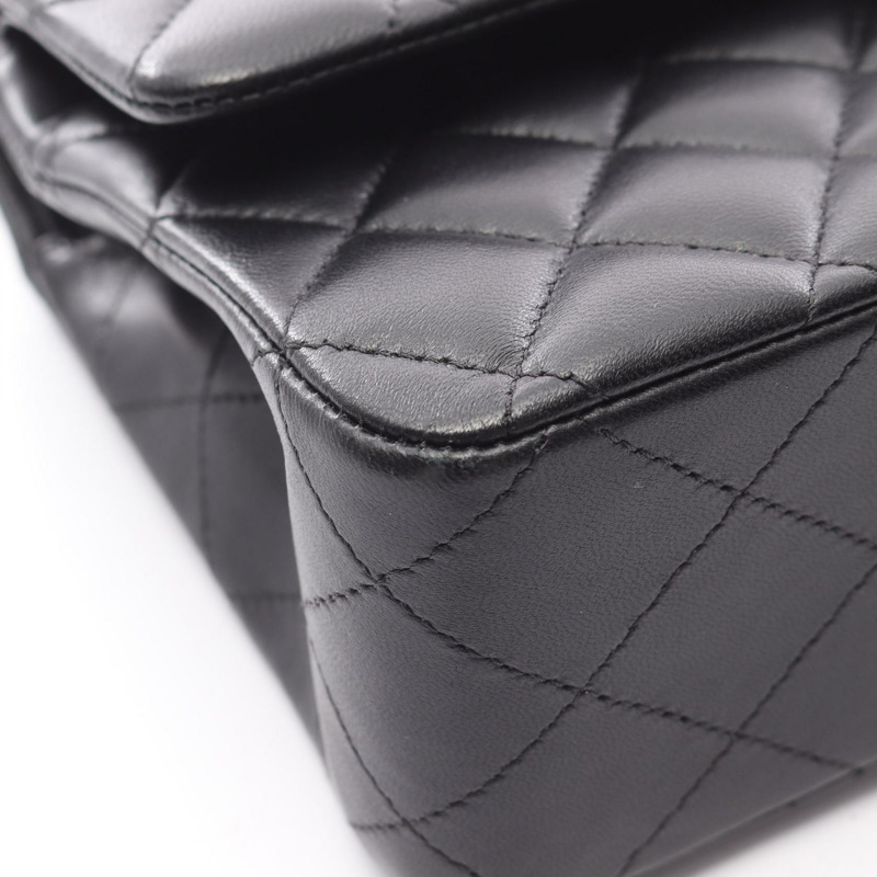 香奈兒 (CHANEL) 絎縫雙蓋鏈條肩背包,羊皮材質,黑色,銀色五金,二手-7