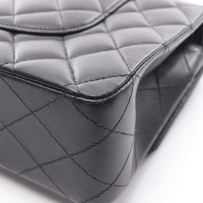 香奈兒 (CHANEL) 絎縫雙蓋鏈條肩背包,羊皮材質,黑色,銀色五金,二手-8