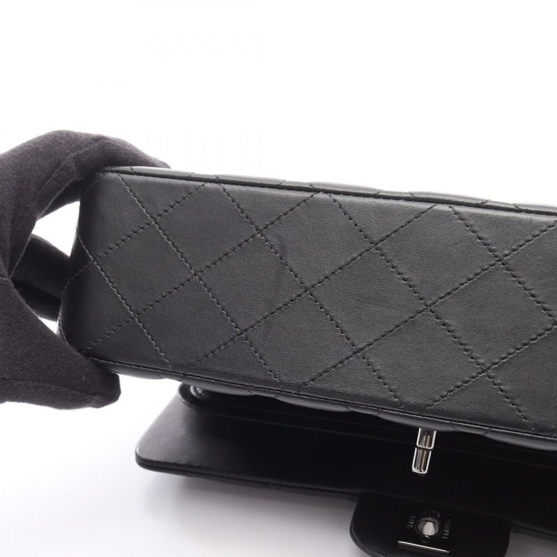 香奈兒 (CHANEL) 絎縫雙蓋鏈條肩背包,羊皮材質,黑色,銀色五金,二手-9