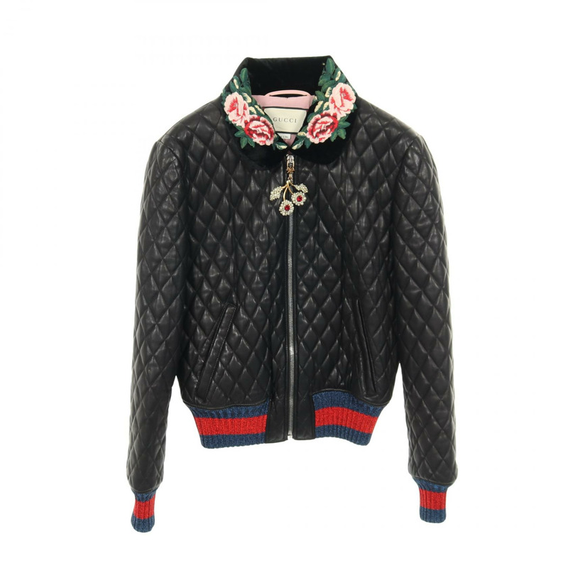 GUCCI Sherry系列羊皮黑色多色短版外套 #42 二手女款-0