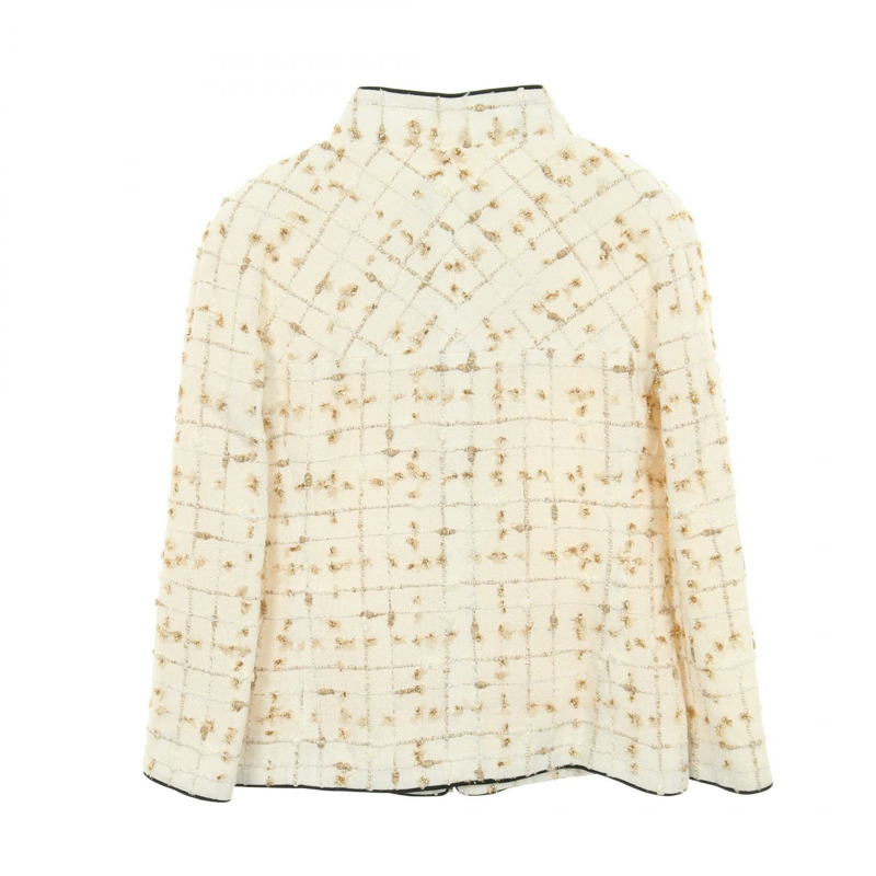 香奈兒 COCO 標誌紐扣斜紋軟呢外套 其他款式 尼龍 白色 黑色 金色 二手 女士-1