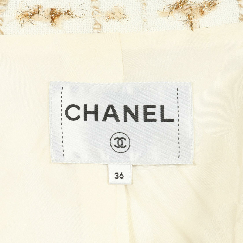 香奈兒 COCO 標誌紐扣斜紋軟呢外套 其他款式 尼龍 白色 黑色 金色 二手 女士-2