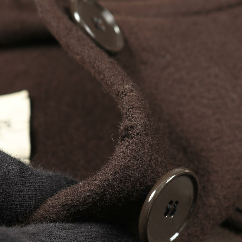 愛馬仕不鏽鋼領長羊絨大衣 #42 棕色 二手女款-5