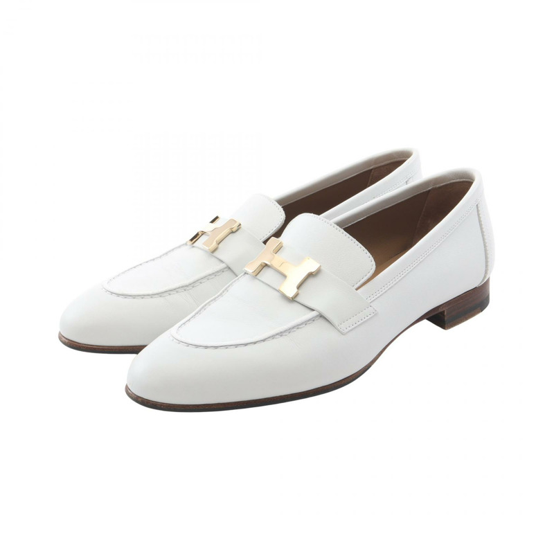 愛馬仕 Paris 樂福鞋 #35 231048Z 白色真皮二手女鞋-0
