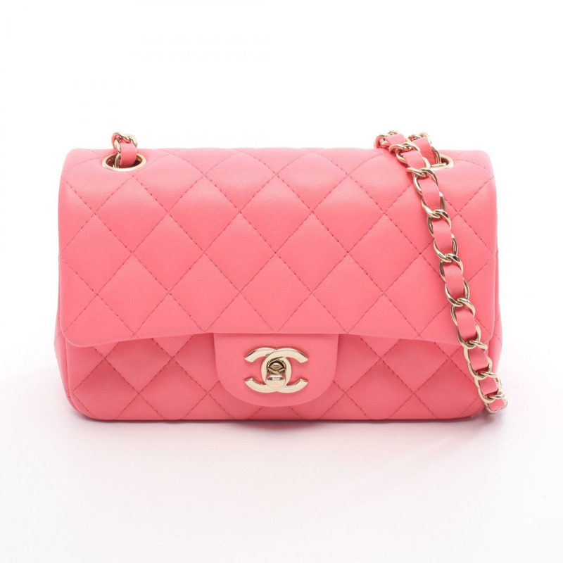 香奈兒迷你絎縫20鏈條肩背斜背包 A69900 皮革 粉紅色 二手-0