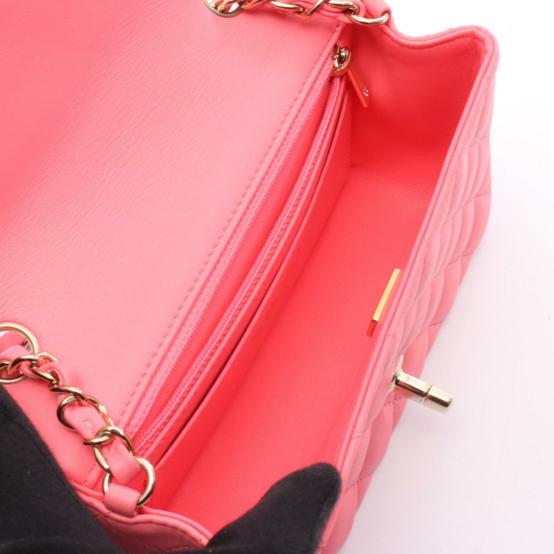 香奈兒迷你絎縫20鏈條肩背斜背包 A69900 皮革 粉紅色 二手-2