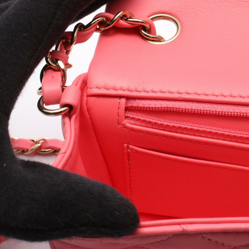 香奈兒迷你絎縫20鏈條肩背斜背包 A69900 皮革 粉紅色 二手-6